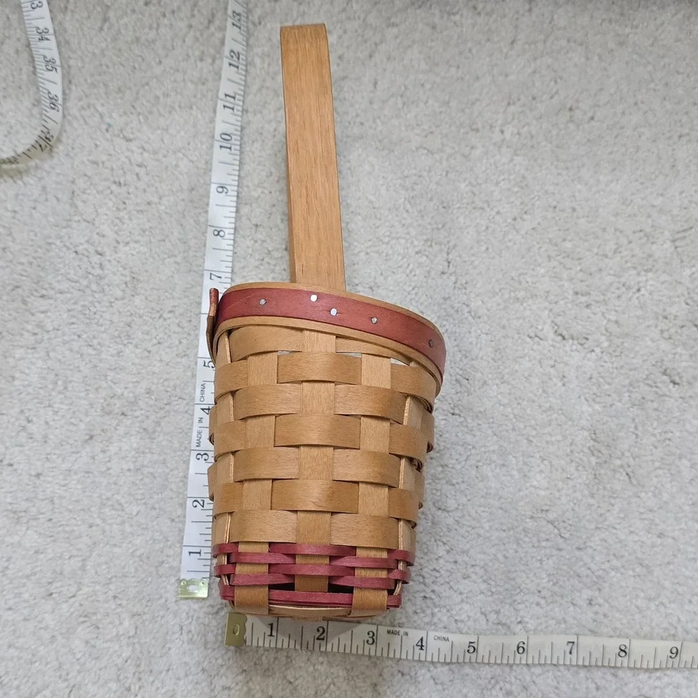 Vintage Workshops of Gerald E Henn Handwoven Wood Basket Red Trim Small Accent